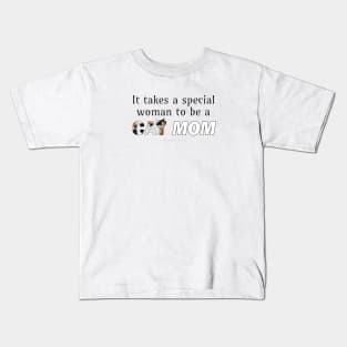 It takes a special woman to be a cat mom - black and white cat oil painting word art Kids T-Shirt